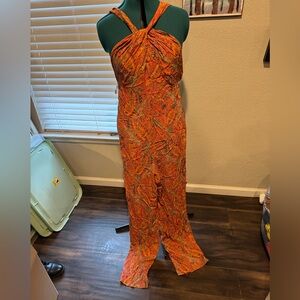 Orange Paisley Strapless Jumpsuit